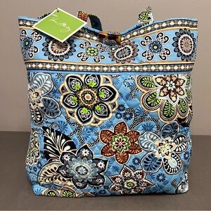 NWT Vera Bradley Bali Blue Paisley Floral Shoulder Strap Tote 12x4x12.5”